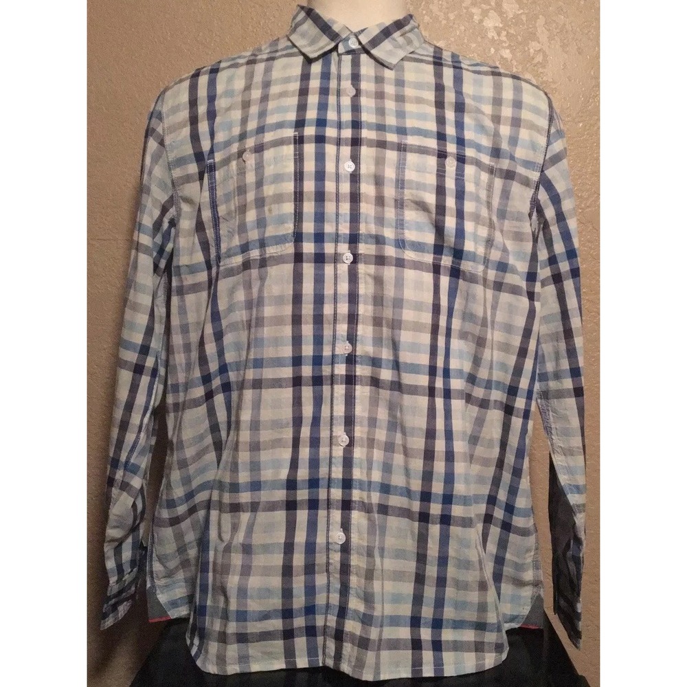 Carbon 2 Cobalt Men's Sz Large 100% Cotton Blue White Striped Long Sleeve Shirt